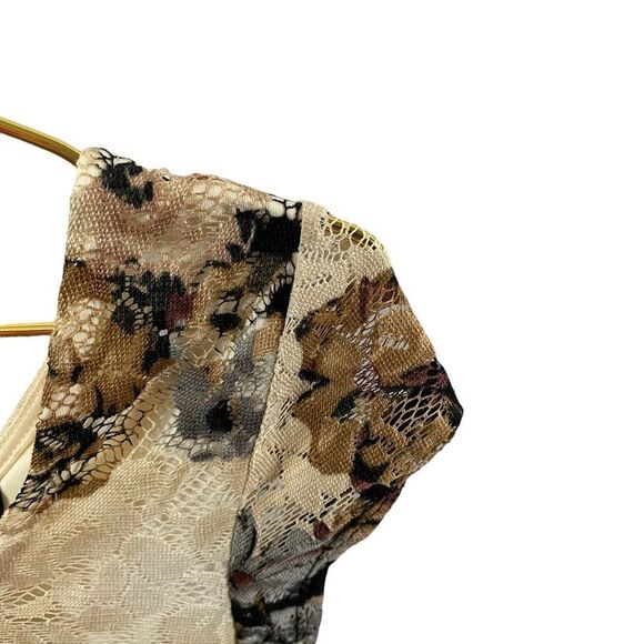 Topshop Black Brown Double V Floral Lace Woman's Mini Skater Dress - Picture 3 of 7